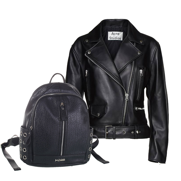 Čierny batoh Kbas s čiernou koženou bundou