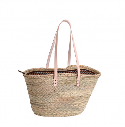 Kbas košík z palmovej slamy natural s podšívkou na zips a dlhými koženými rúčkami 087155