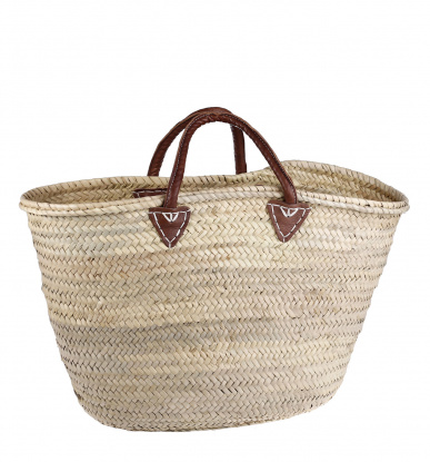 Košík z palmovej slamy Kbas natural s koženými rúčkami 087232