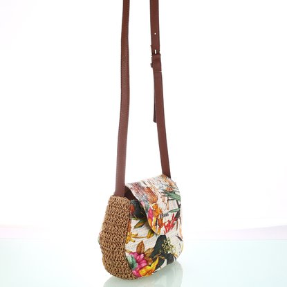 Dámska kabelka zo syntetickej rafie Kbas s kvetinovým vzorom krémová 215802C