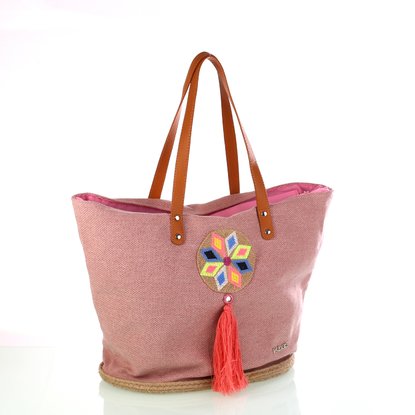 Dámska pletená taška z juty a bavlny so strapcom Kbas ružová 341811RS
