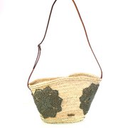 Dámska slamená taška na rameno s háčkovanými ozdobami Kbas kaki 085759K