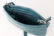 Listová kabelka z eko kože Kbas zdobená nitmi modrá