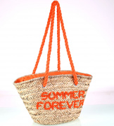 Slamený košík Kbas s nápisom summer forever oranžový