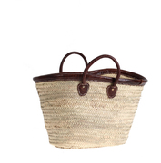 Košík z palmovej slamy Kbas s koženým lemovaním a rúčkami 087149