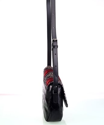 Dámská kabelka přes rameno z kůže a plátna Kbas vzorovaná černá 
