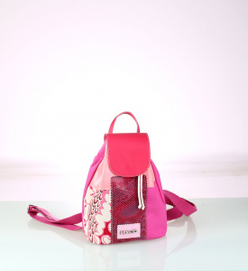 Rucsac pentru dame Kbas din pânză roz model patchwork 085703